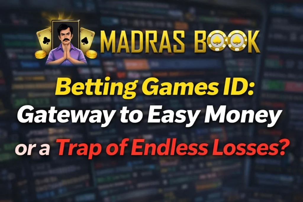 Betting Games ID concept showing easy money vs loss trap with Madras Book logo