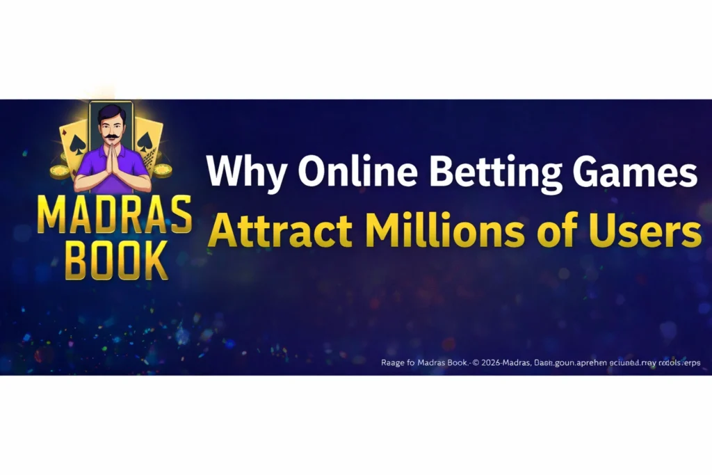 Why online betting games attract millions of users concept with Madras Book logo
